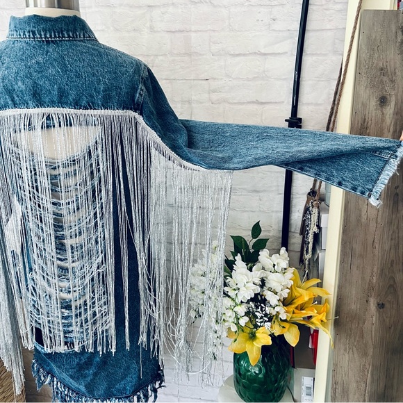 Long Tassel Back Denim Jacket - Picture 7 of 16